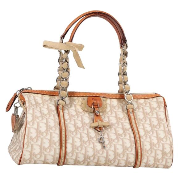 DIOR Trotter Canvas Romantic Hand Bag Pvc Beige Silver - Picture 1 of 13